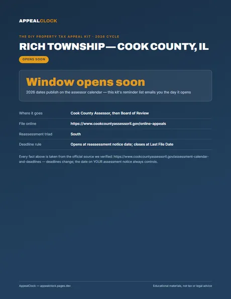 Rich Township appeal kit — cover