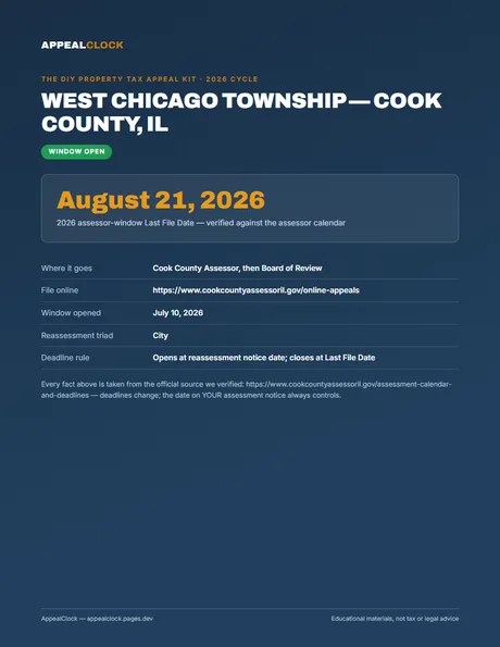 West Chicago Township appeal kit — cover